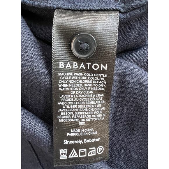 Babaton Aritzia Navy Linen blend Belted midi Shirt Dress pockets M fits L/ XL - Picture 7 of 9